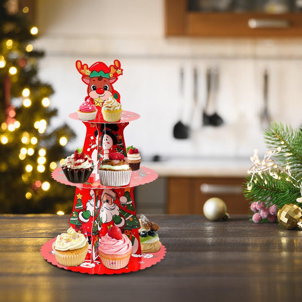 Стеллаж для хранения рождественских кексов, 3-х уровневая картонная башня для десертов на Рождество, зимние принадлежности для дня рождения