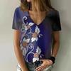 Versatile Sexy V-neck Women's T Shirt Flower 3D Print Summer Short Sleeve Fashion Street Harajuku Comfortable Ladies Tee Casual