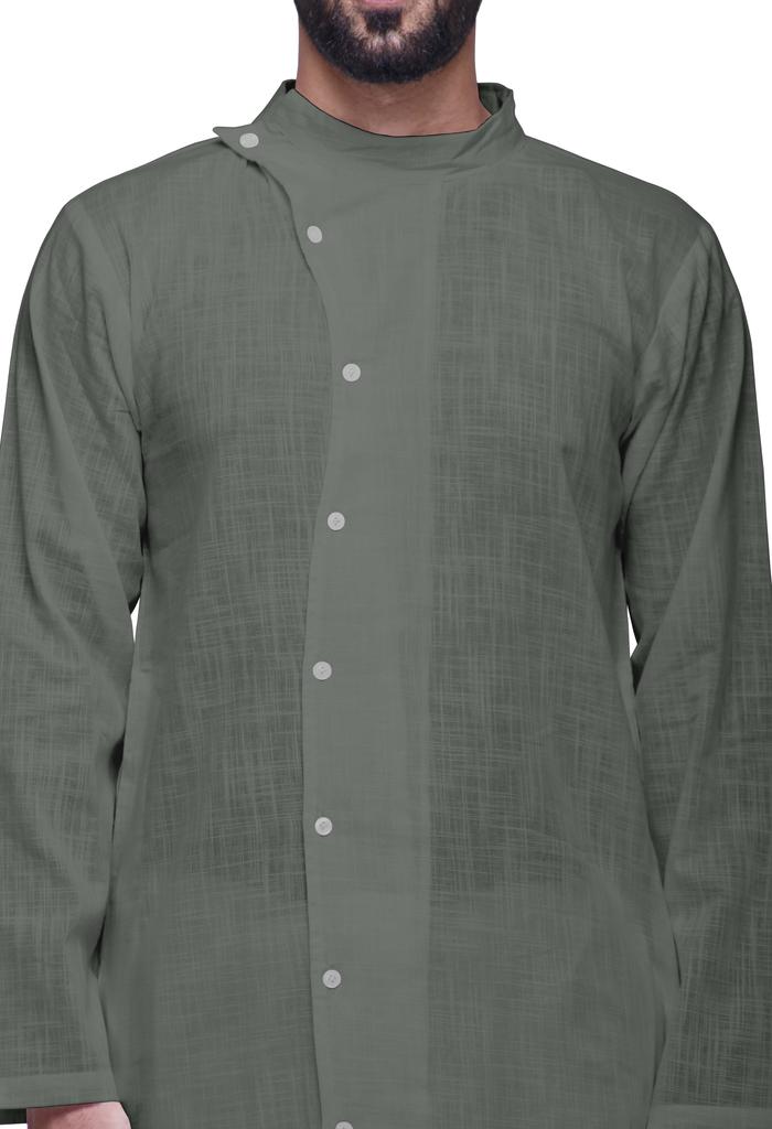 Atasi Длинный рукав индийская мужская курта однотонный хлопок с воротником-стойкой в этническом стиле