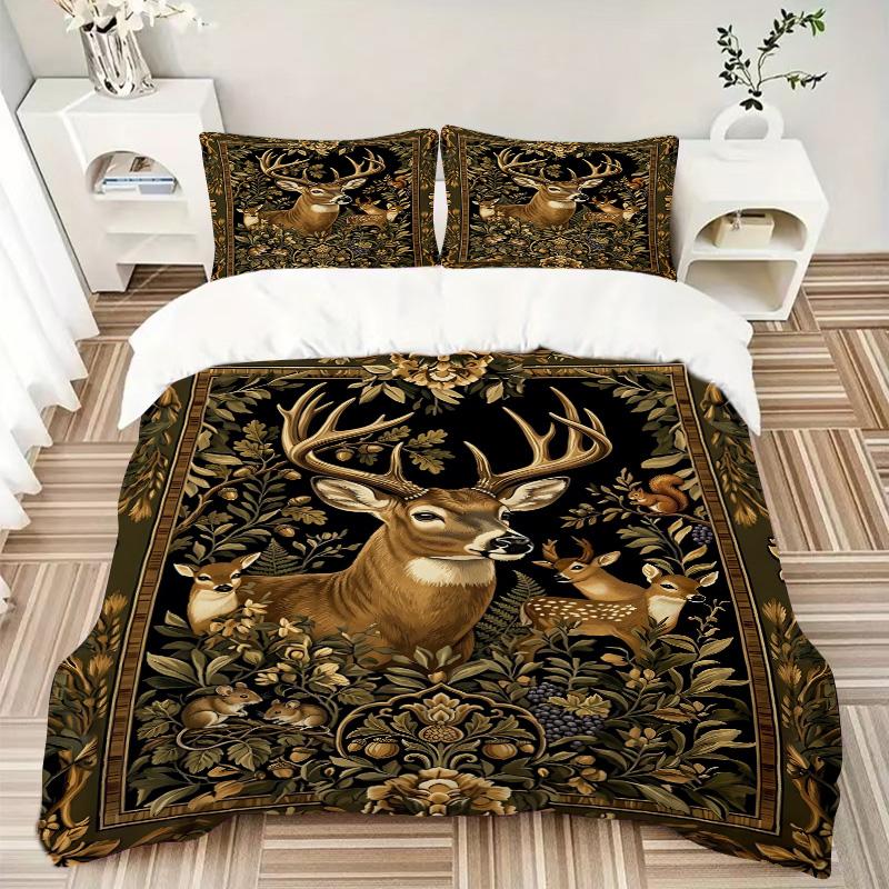 Deer Family Nature Print 3Pcs Bedding Setduvet Cover With 2 Bedropillowcase Home Birthday Gift
