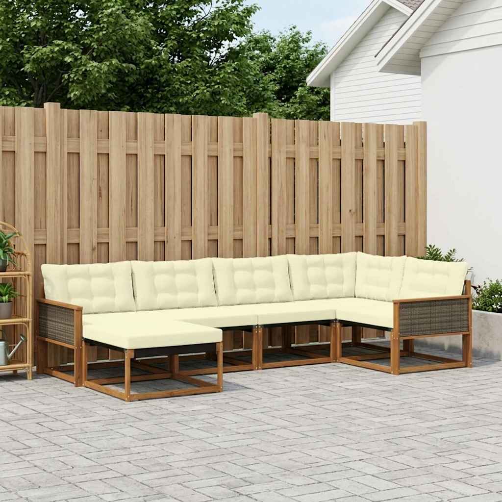 Outdoor Sofa Set with Cushions 6 pcs Natural and Cream