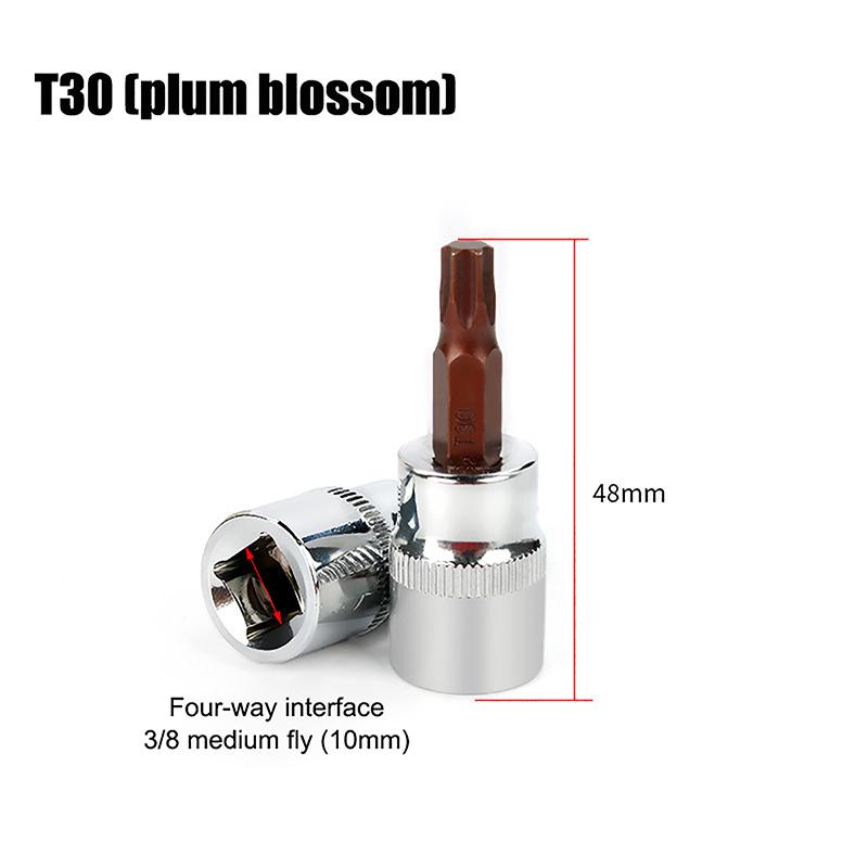 3/8-дюймовые головки с битами Torx T20/30/40/45/50/55/60 S2 сталь длина 48 мм серебристый тон ручной инструмент для самостоятельного ремонта автомобилей