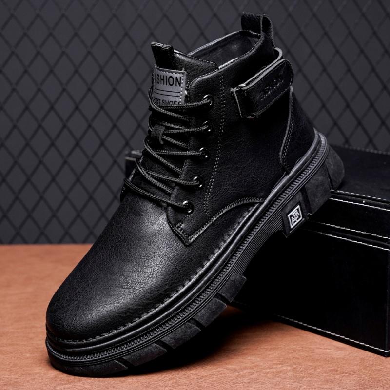 Модная мужская обувь из черной кожи Высокое качество Легкие мужские ботильоны Зимняя уличная повседневная обувь Нескользящие высокие мужские рабочие ботинки