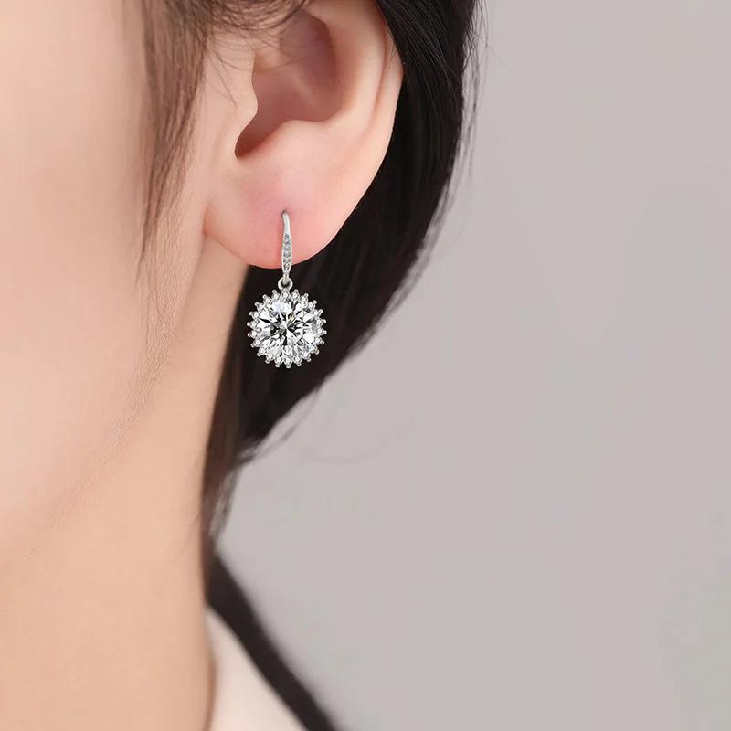 925 Sterling Silver 5 Carat Sunflower Zircon Earrings Birthday Anniversary Wedding Party Gift