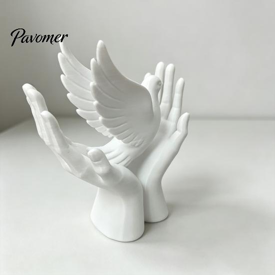 Housewarming Gift 3D Printed Peace Pigeon on Hands Ornament, Minimalist Statue, Decorative Desktop Art Ornament Hand Sculpture with Stable Base