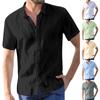 Summer Men's Lapel Button Short Sleeved Cotton Linen Shirt Solid Casual Top