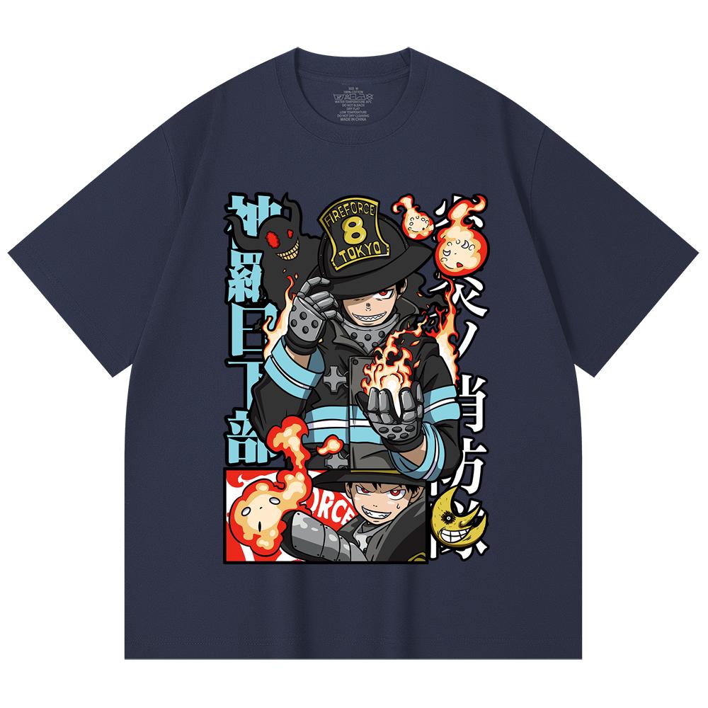 230 Gsm 100% Cotton Fire Force V2 Print Unisex Heavy Cotton T Shirt