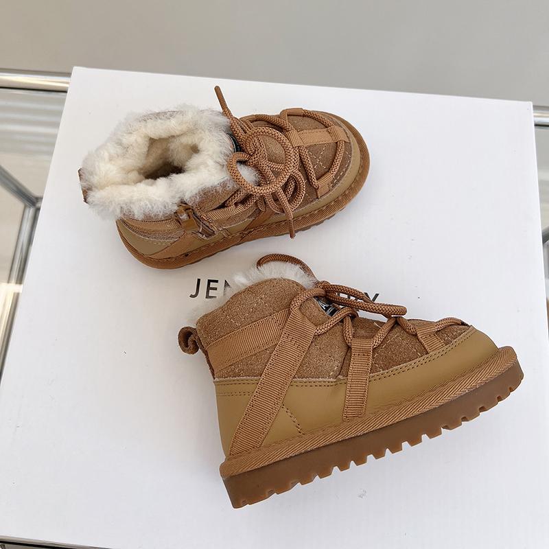 Warm Plush Children Winter Boots Thickened Lace Cotton Shoes Fashion Soft Ankle Boots Anti-Slip Kids Boots