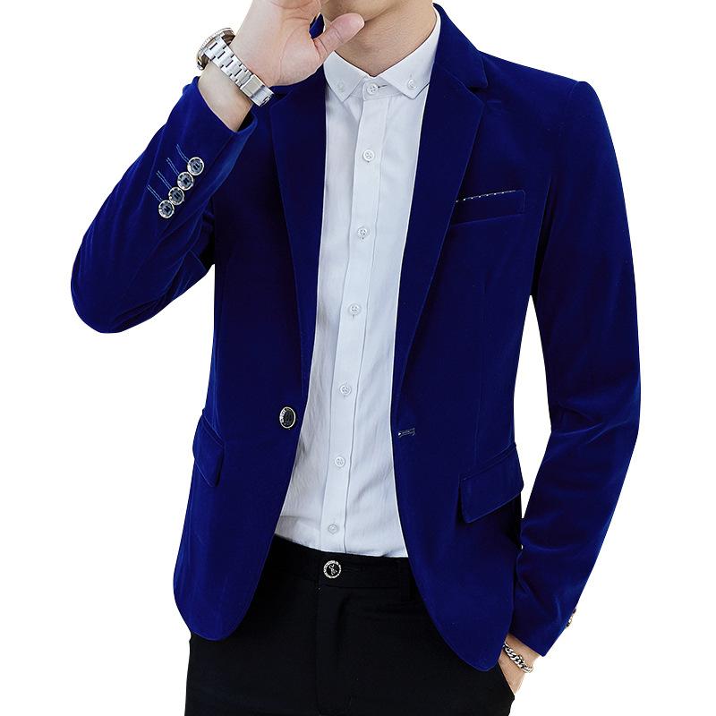 Corduroy Velvet Small Suit Men 'S Jacket Slim Fit Long Sleeve Casual Groomsmen Suit