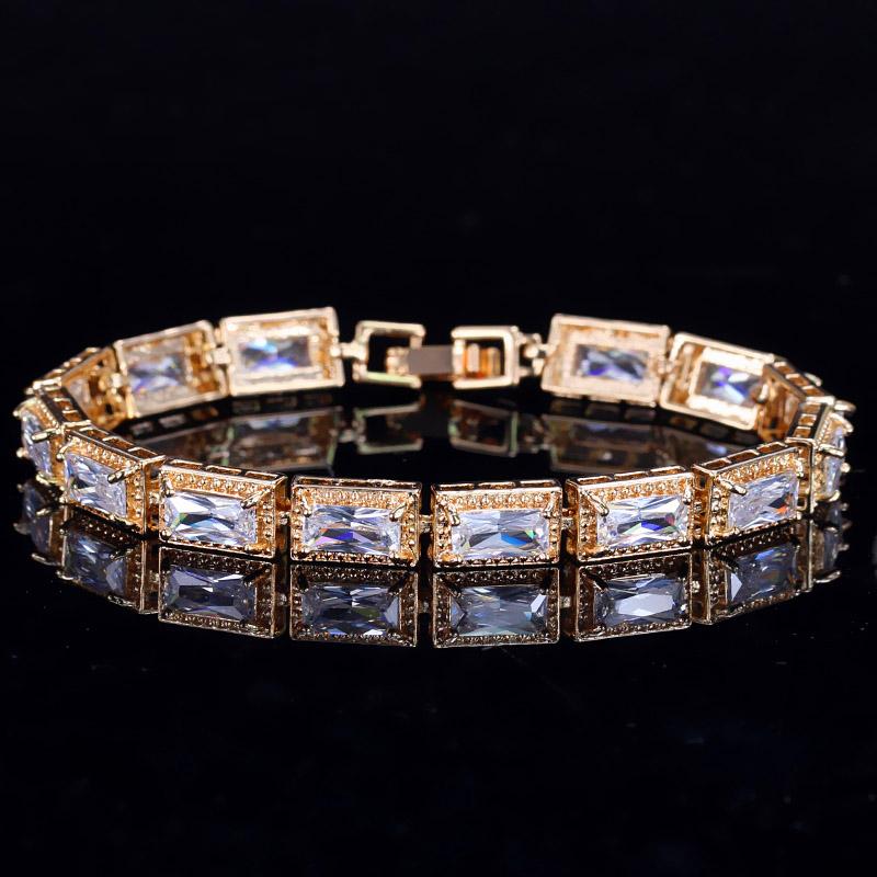 WWJ Trendy Women Wedding Wristband Princess Cut Cubic Zirconia Multi Color Bracelet
