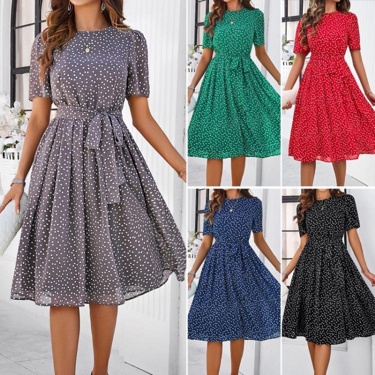 Women European American Polka Dot Lace Up Dress Diyun Spring Summer Collection Fashion Trendy