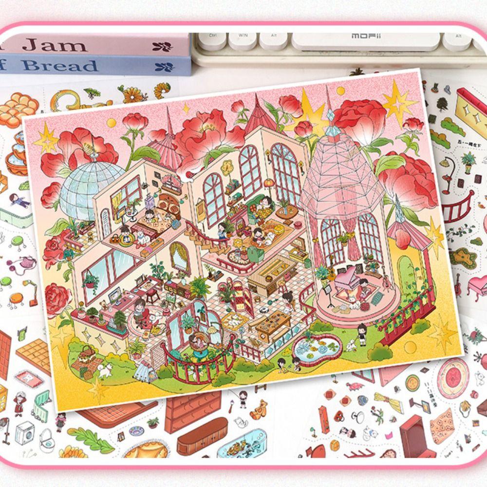 3D 3D Landscape Sticker 2 Themes DIY Cabin Scene Sticker Cute DIY Toy Game Stickers  Decompress