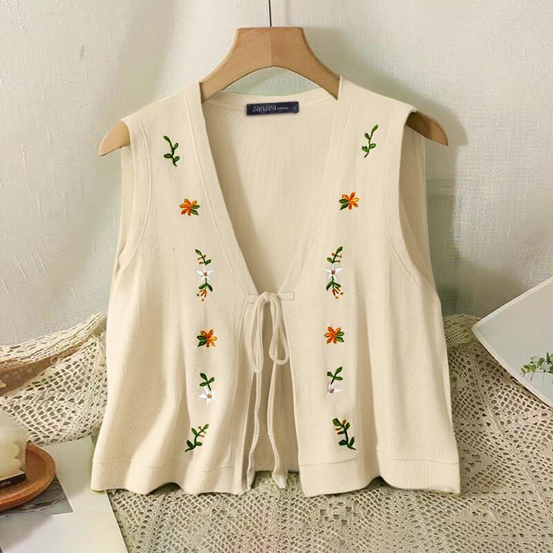 ZANZEA Женские повседневные топы без рукавов с V-образным вырезом и шнуровкой