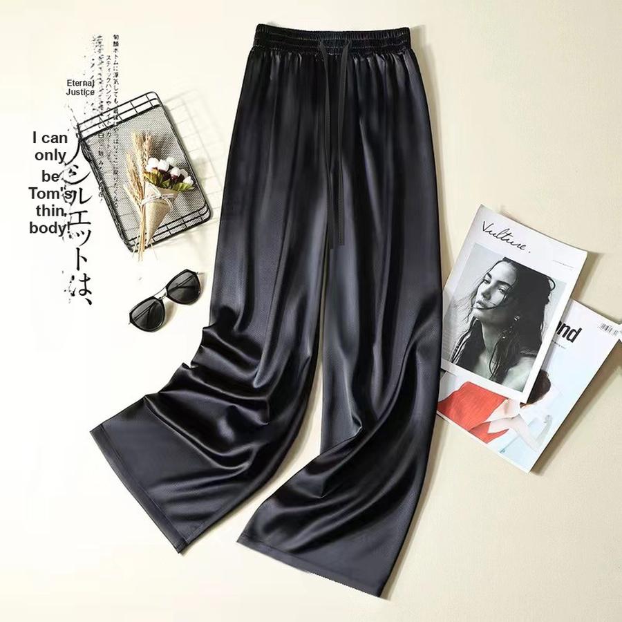 Гламурные брюки-палаццо из сатина для женщин, летние новые, с высокой талией, свободные, струящиеся, макси