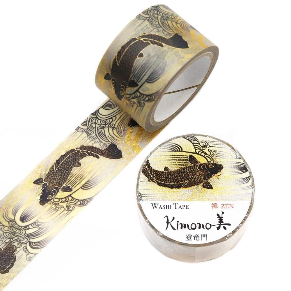 Kimonobi Zen Sui Toryumon Washi Tape 25mm Gold Foil Gradient Japanese Masking Tape for Journaling Crafting GR-3066
