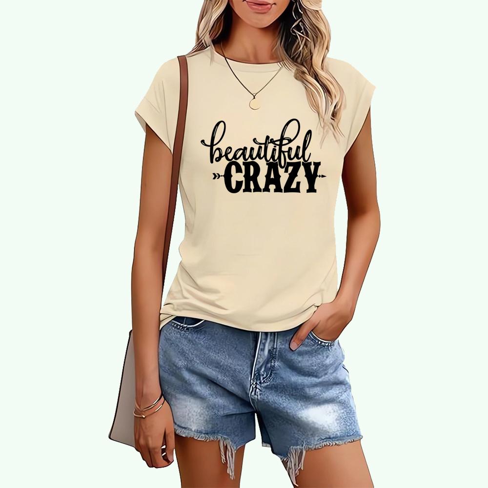 Women Fashion Letter Print T-shirt Sring&summer Casual Short Sleeve Top Ladies Round Neck Tee Shirt
