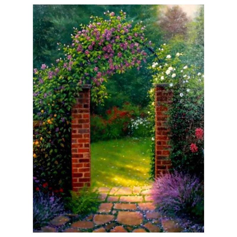 5D Diy Алмазная картина Сад Пейзаж Набор для вышивки крестом Полный дрель Круглая вышивка Мозаика Художественная картина Декор из страз