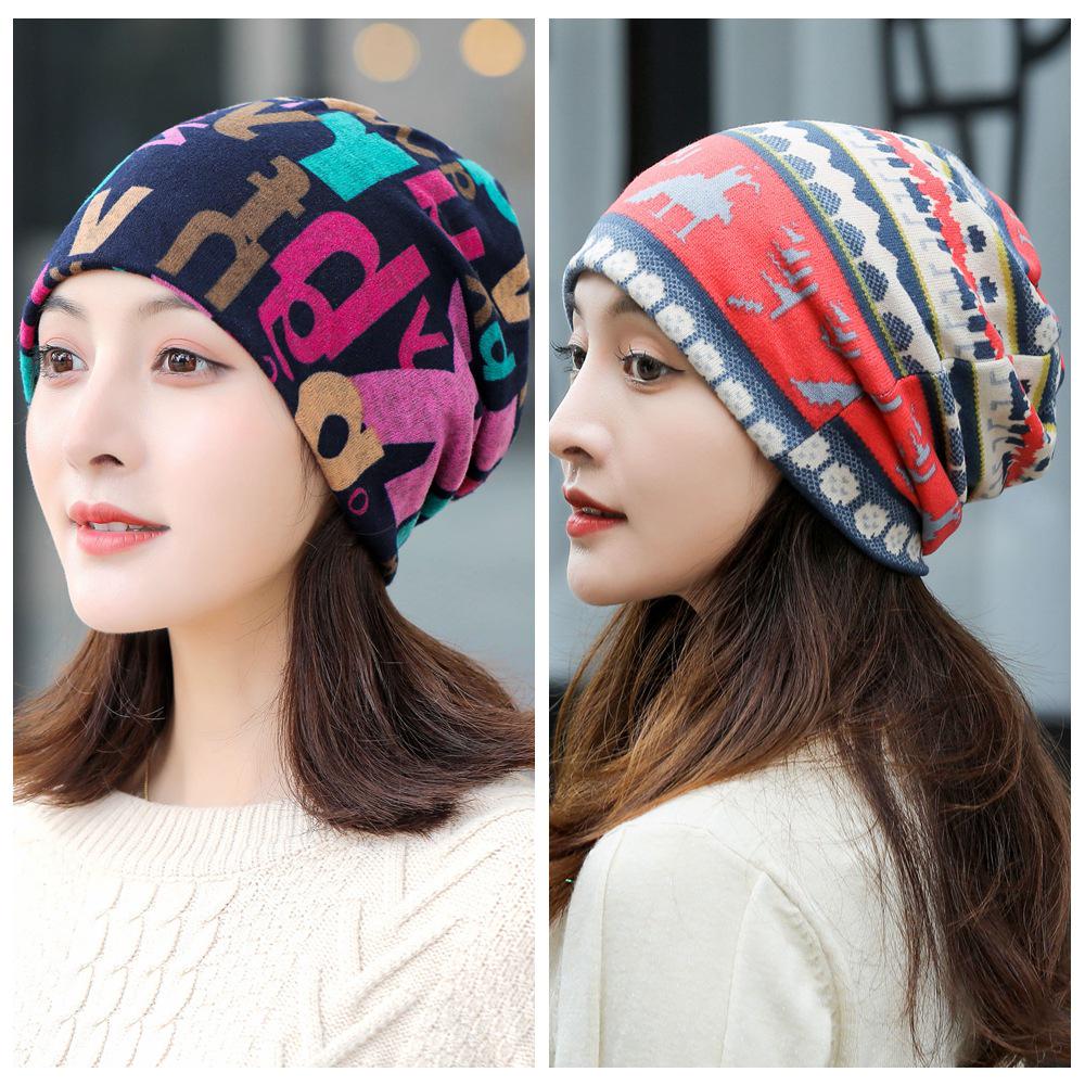 Универсальные корейские женские шапки на осень/зиму: Головной платок, баотоу, пуловер, шейный платок, принт, ворс и защитные уши