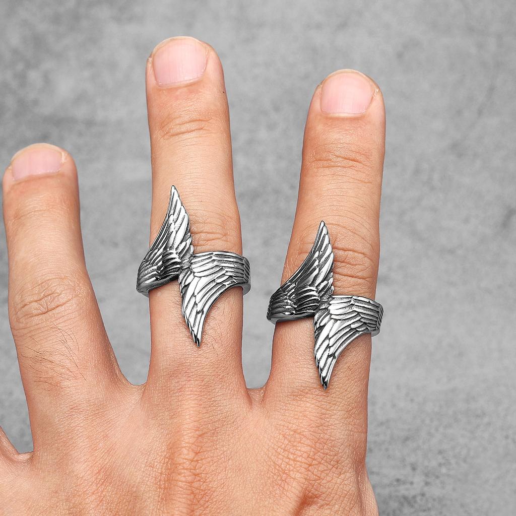 Stainless Steel Men Rings Angel Wings Punk Simple Trendy for Women Biker Fashion Jewelry Halloween Creativity Gift
