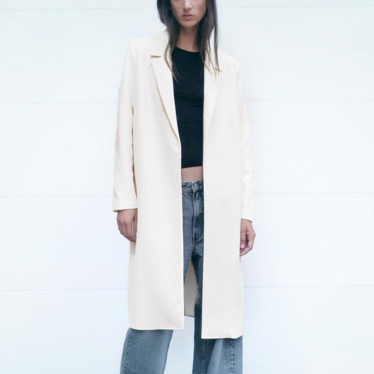 Zara Однотонное пальто средней длины с длинными рукавами Женские пальто Off-White 2712660-746