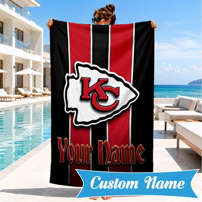 Custom Name Kansas City Football Personalized Microfiber Beach Towel, Quick-Dry, Ideal for Summer Travel, Beach Essential, Swimming