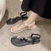 Flat-bottomed Rhinestone Sandals Women's Summer New Toe Large-size Beach Sandals
