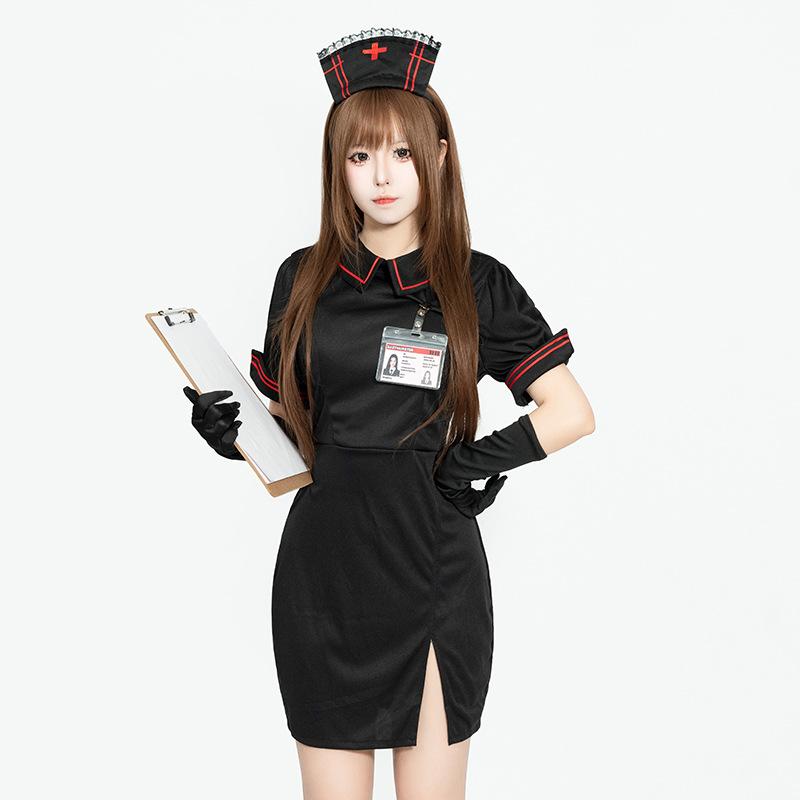 2026 new black nurse uniform set, role-playing uniform, high-quality fabric, support wholesale.