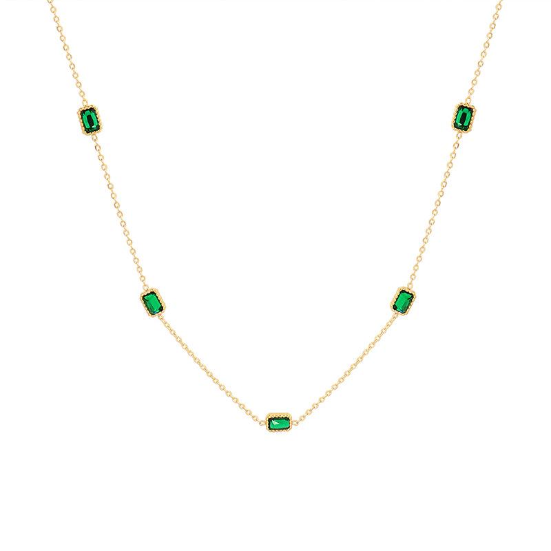Цепочка на ключицу Wind Natural Square Emerald Zircon Niche Light Luxury Temperament Plated 18K Gold P115