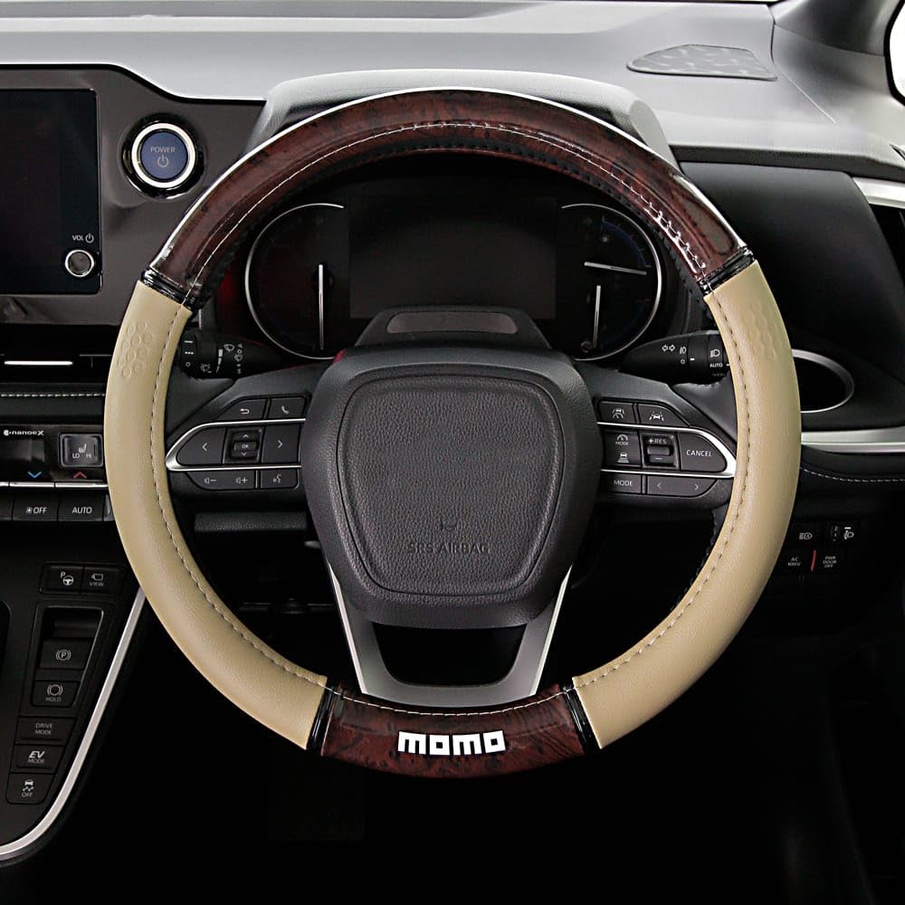 РОСКОШНЫЙ ДЕРЕВЯННЫЙ РУЛЬ MOMO Бежево-коричневый Среднего размера Чехол, Италия, Милан, Дерево,