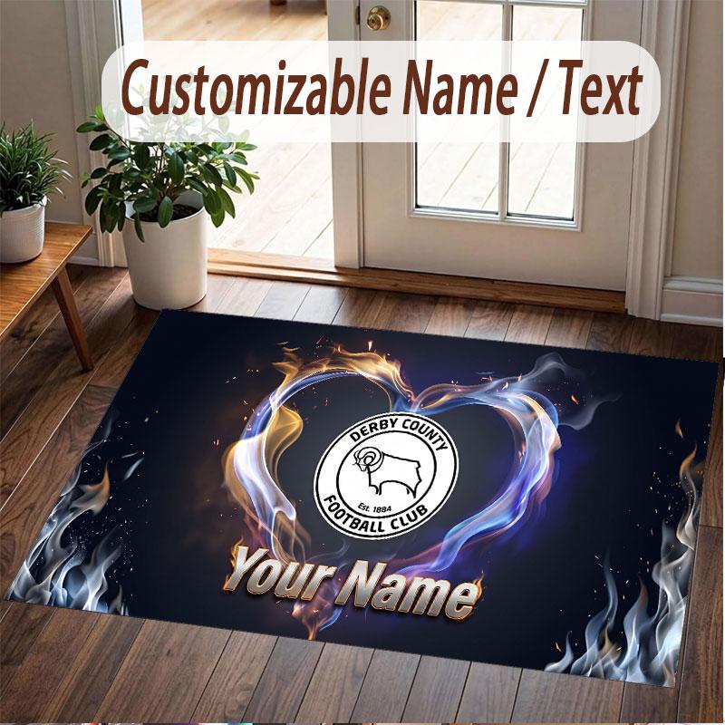 Custom Rug Derby County Pattern Print Name Text Soft Non‑Slip Floor Carpet for Home Indoor Decoration