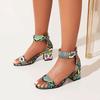 Big Plus Size 48 Women Snake Printing Sandals Zipper Block High Heels Ladies Summer Sandals