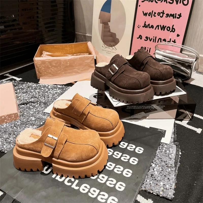 Fashion 2024 Thick-soled High-heeled Women's Comfortable and Warm Slippers Winter New Women's Non-slip Toe-cap Slippers Heels