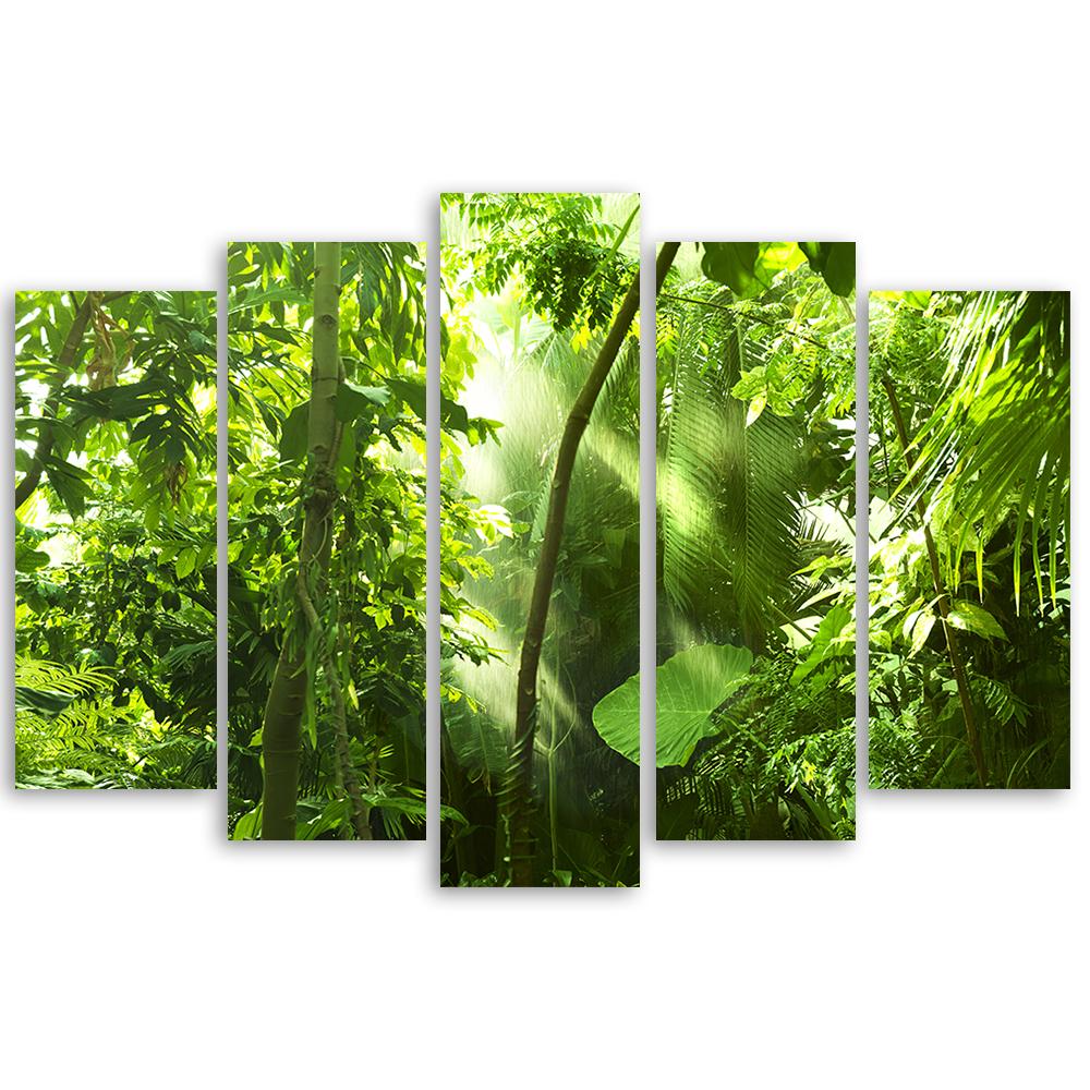 Картина из пяти частей, печать на холсте, лесные листья, зеленый цвет