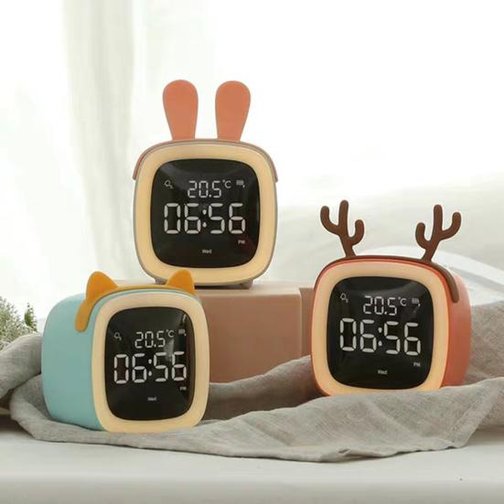Cartoon Rabbit Ear Shape Rechargeable Digital Display LED Nigh Light Alarm Clock