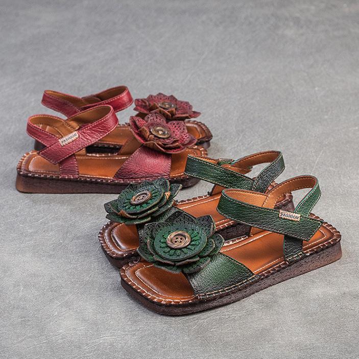 Johnature Сандалии на плоской подошве из натуральной кожи с цветочным принтом в стиле ретро, ​​удобная женская обувь с квадратным носком на мягкой подошве в этническом стиле