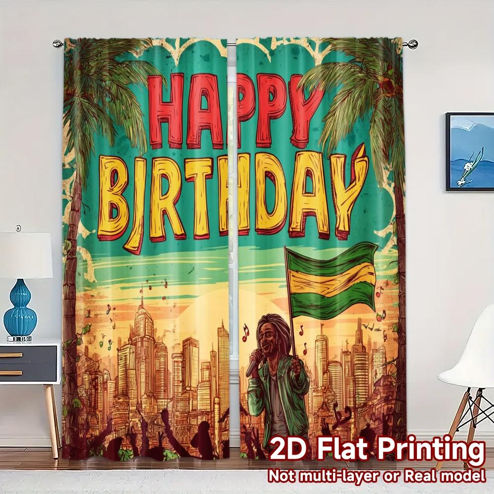 2pcs, 2D FLAT PRINTING Curtains (Without Rod) Tropical Birthday Popular Curtains&Window Treatment Versatile 100% Polyester