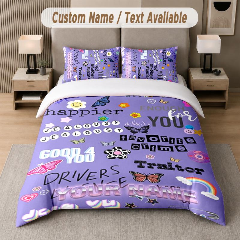 Olivia Rodrigo 3Pcs Bedding Set, Personalized Custom Name Text, 1 Duvet Cover & 2 Pillowcases For Bedroom