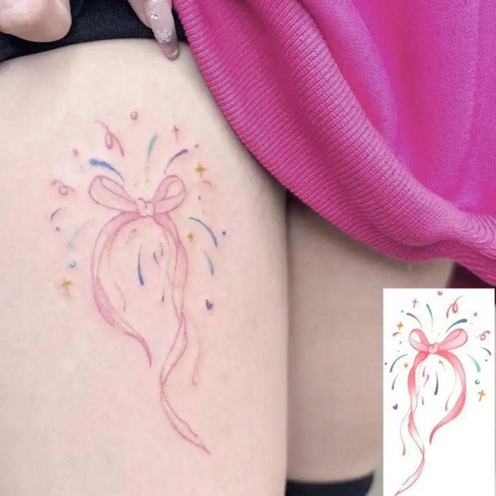 Sexy Bow Temporary Tattoos For Women Body Art Painting Arm Legs Tattoos Sticker Realistic Pink Black Butterfly Waterproof Tattoo