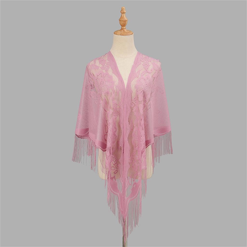 Nylon Hollowed Out Single Color Breathable Tassel Scarf Shawl Female
