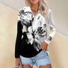 Women's Spring And Autumn Fashion Casual  Printed Zipper V-Neck Long Sleeve Shirt Tops