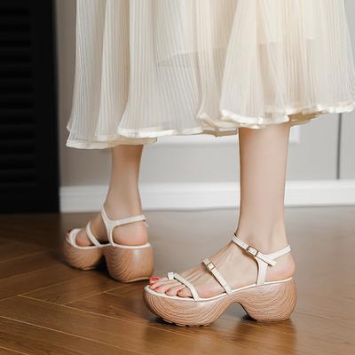 Тонкий ремешок толстая подошва закрытый носок сандалии женские летние новые ремешок на одно слово римские туфли небольшая платформа обувь маффин водонепроницаемый стол