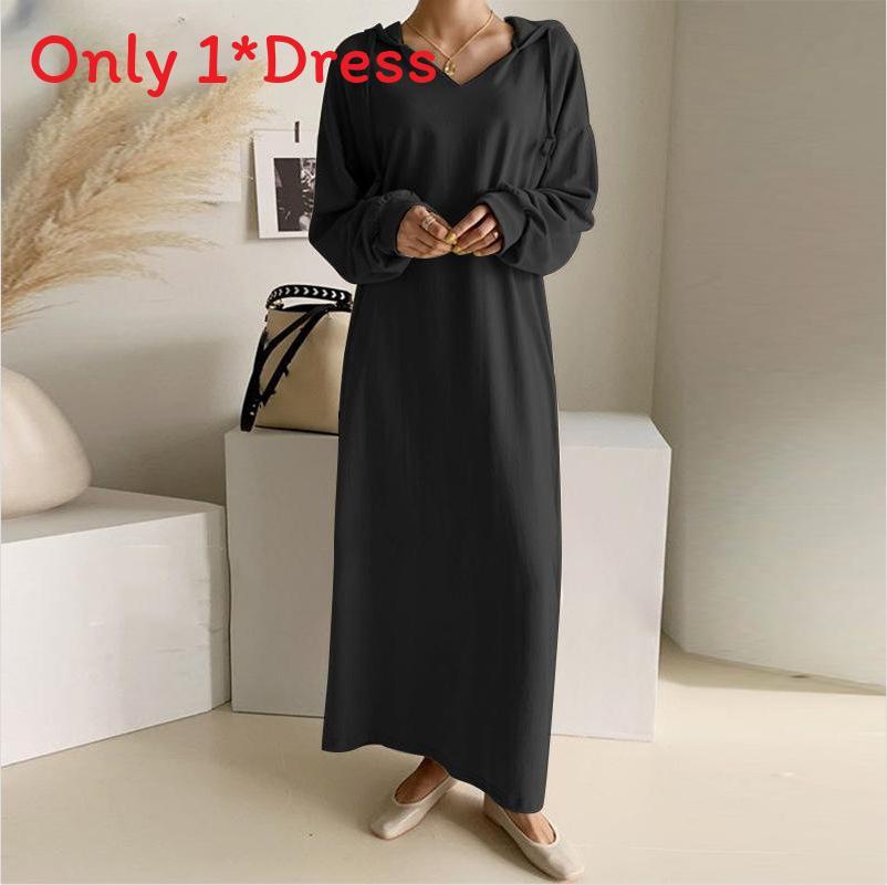 Cotton Long Sleeve Hoodie Dress With Casual Style For Autumn Winter Women