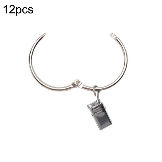 12Pcs Metal Shower Curtain Open Rings Bathroom Drape Hook Hanger Loop Clip Clamp