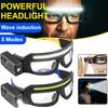 High Brightness LED Headlamp 90°Adjustable Job Site & Security Lighting 5 Modes Rechargeable Flashlight Wave Sensor Control