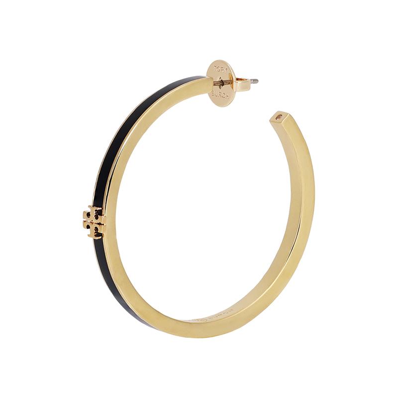 Tory Burch Логотип Латунь Эмаль Кристалл Серьги Женские серьги Черный 157204720