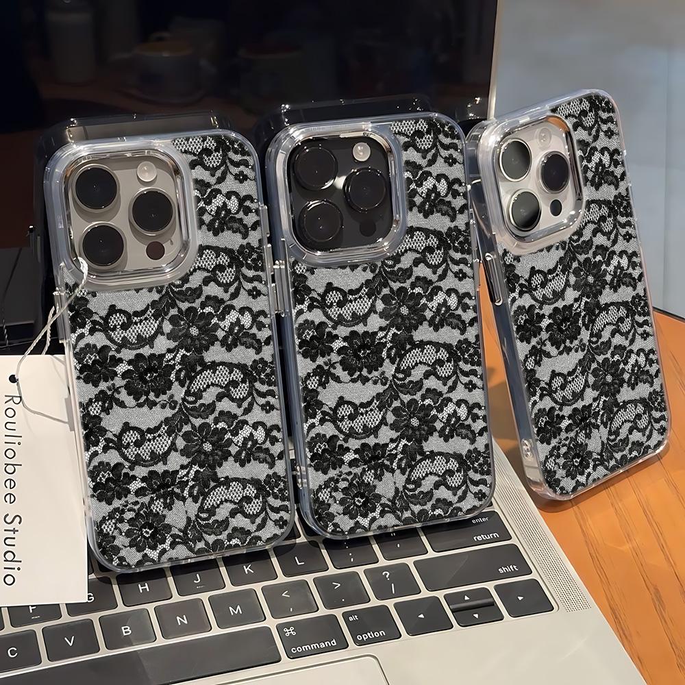 Sexy Lace Phone Case For Iphone 16 17 15 Pro Max 14 Plus 13 12 11 17Air 17E 16E Funda Phone Cover Anti-Fingerprint Coque