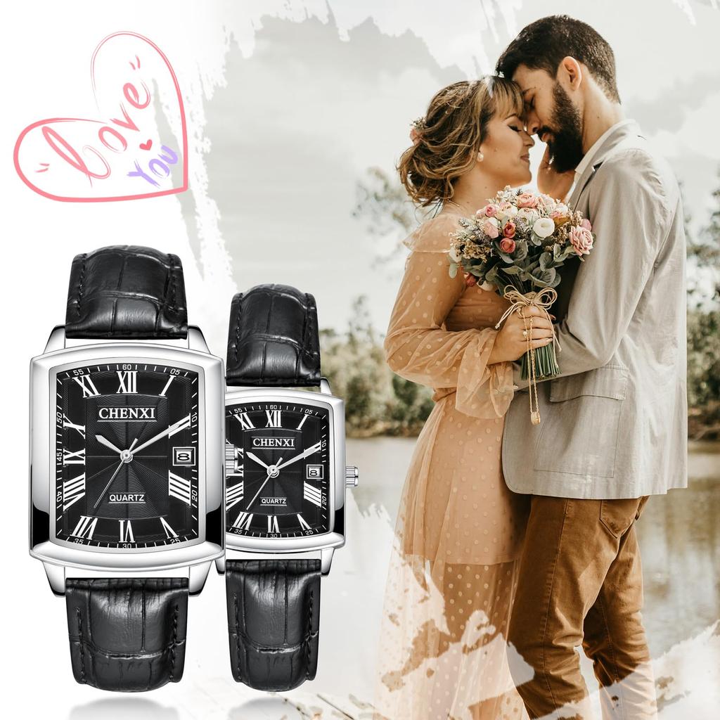 Часы с ремешком из натуральной кожи, календарь, аналоговые, водонепроницаемые, старинные, римские, стильные, парные часы, квадратные, кварцевые, черные, модные аксессуары