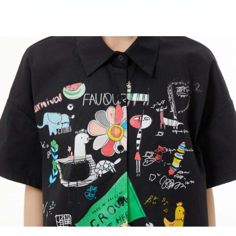 DIMANAF 2024 Плюс Размер Новая Летняя Стильная Блузка Винтаж Ретро Дизайн С Коротким Рукавом Красочный Принт Повседневная Рубашка Женская Свободная Рубашка Рубашка С Принтом