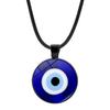 1Pc Blue Evil Eye Time Gem Necklace, Vintage Black Leather Cord Pendant Sweater Chain for Women
