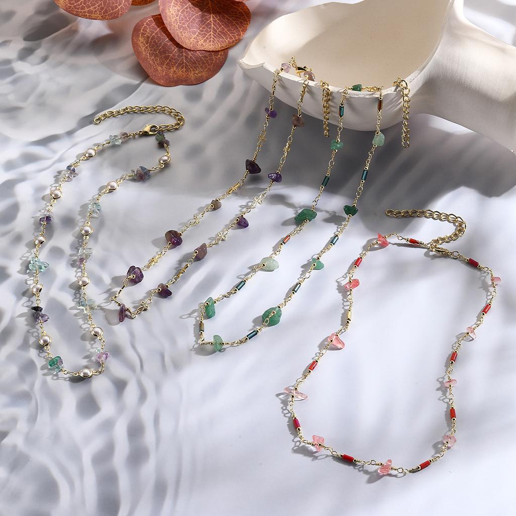 Necklace for Women  Colorful Crushed Stone Necklace Women Hundreds of Premium Sense Simple Fashion Natural Stone Beaded Collar Bone Chain Necklace